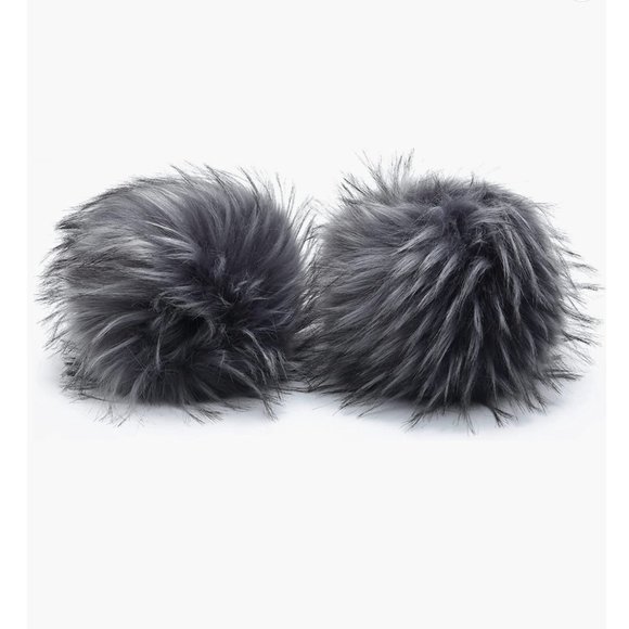 Gray Tipped Fuzzy Faux Fur Pom Pom Wrist Cuffs Furry Bands Arm Warmers - Picture 3 of 5